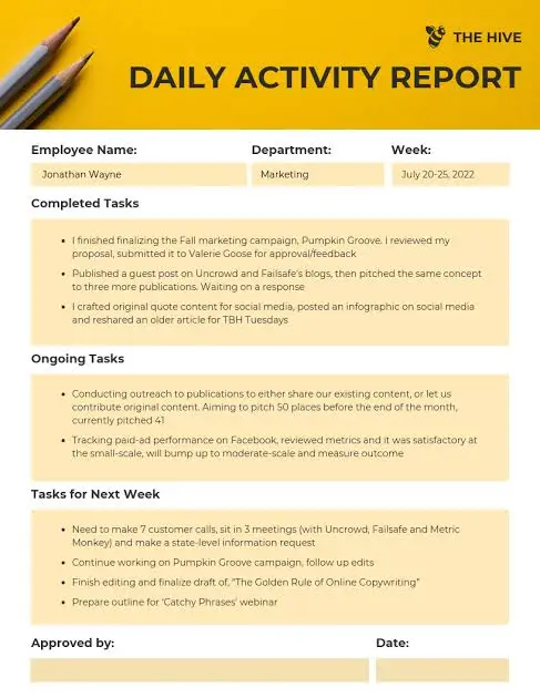 Business Activity Summary Example